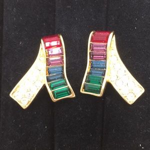 Rainbow Colored Swarovski Pierced Earrings